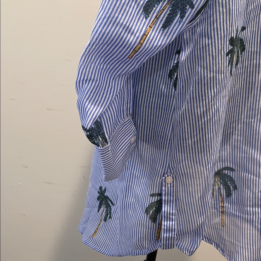Violet Sky Overshirt Coverup Tunic Size S Blue White Stripes Tropical Vacation - Picture 12 of 13